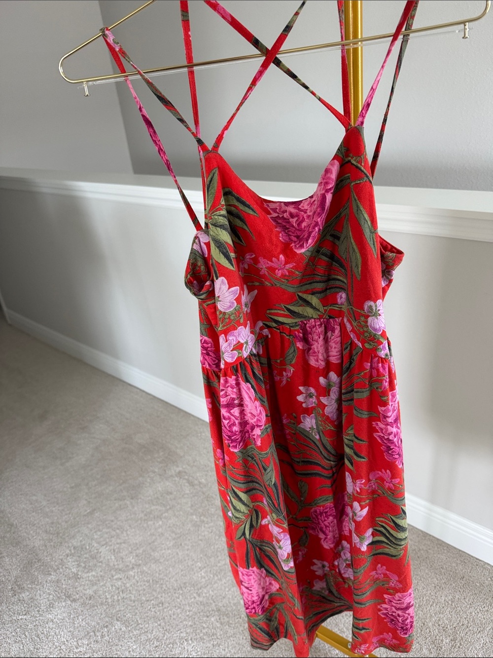 Old Navy Red Floral Strappy Mini Dress